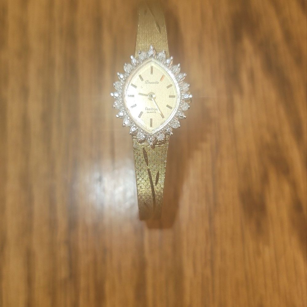 Vintage Genuine Diamond Ladies Deauville Armitron Gold Plated Watch